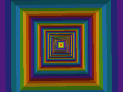 Rainbow MLG training map — a tunnel of concentric rainbow-coloured squares dropping away below